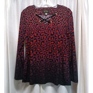 Bob Mackie Wearable‎ Art Women's Size XXS Purple Red Ombre Leopard Print Top